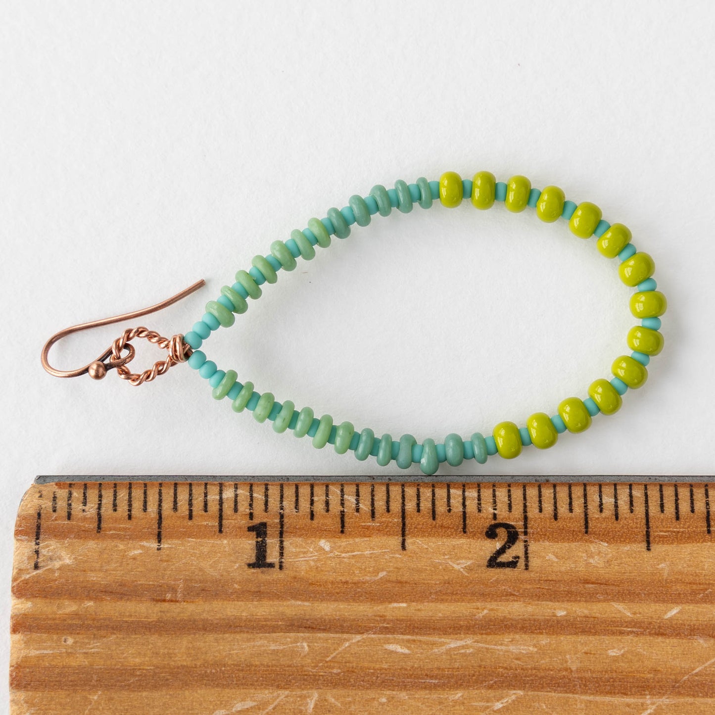 Teardrop Dangle Earrings - Lime Green and Turquoise - 1 pair