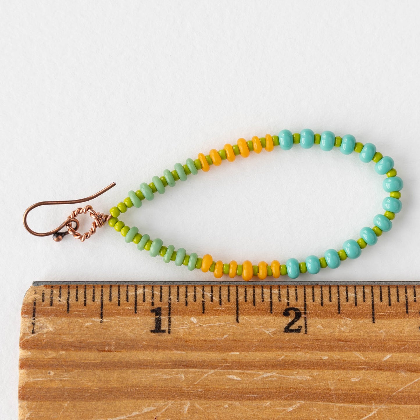 Teardrop Dangle Earrings - Turquoise Green Orange - 1 pair