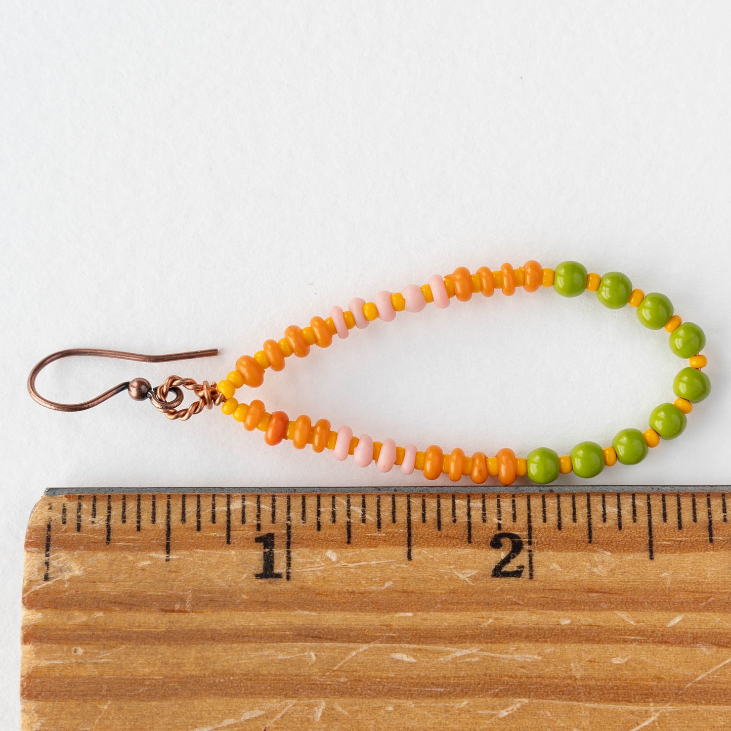 Teardrop Dangle Earrings - Green Orange - 1 pair