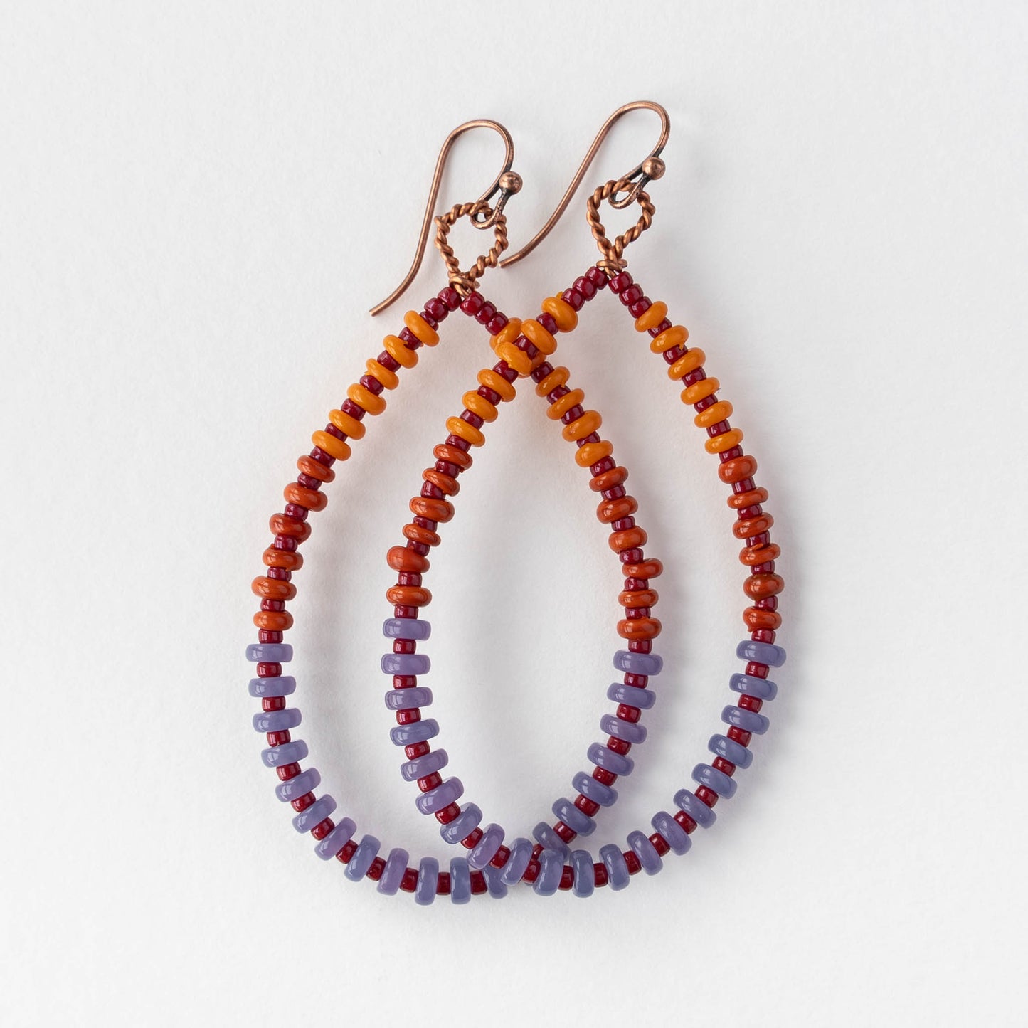 Teardrop Dangle Earrings - Orange, Red, and Purple - 1 pair