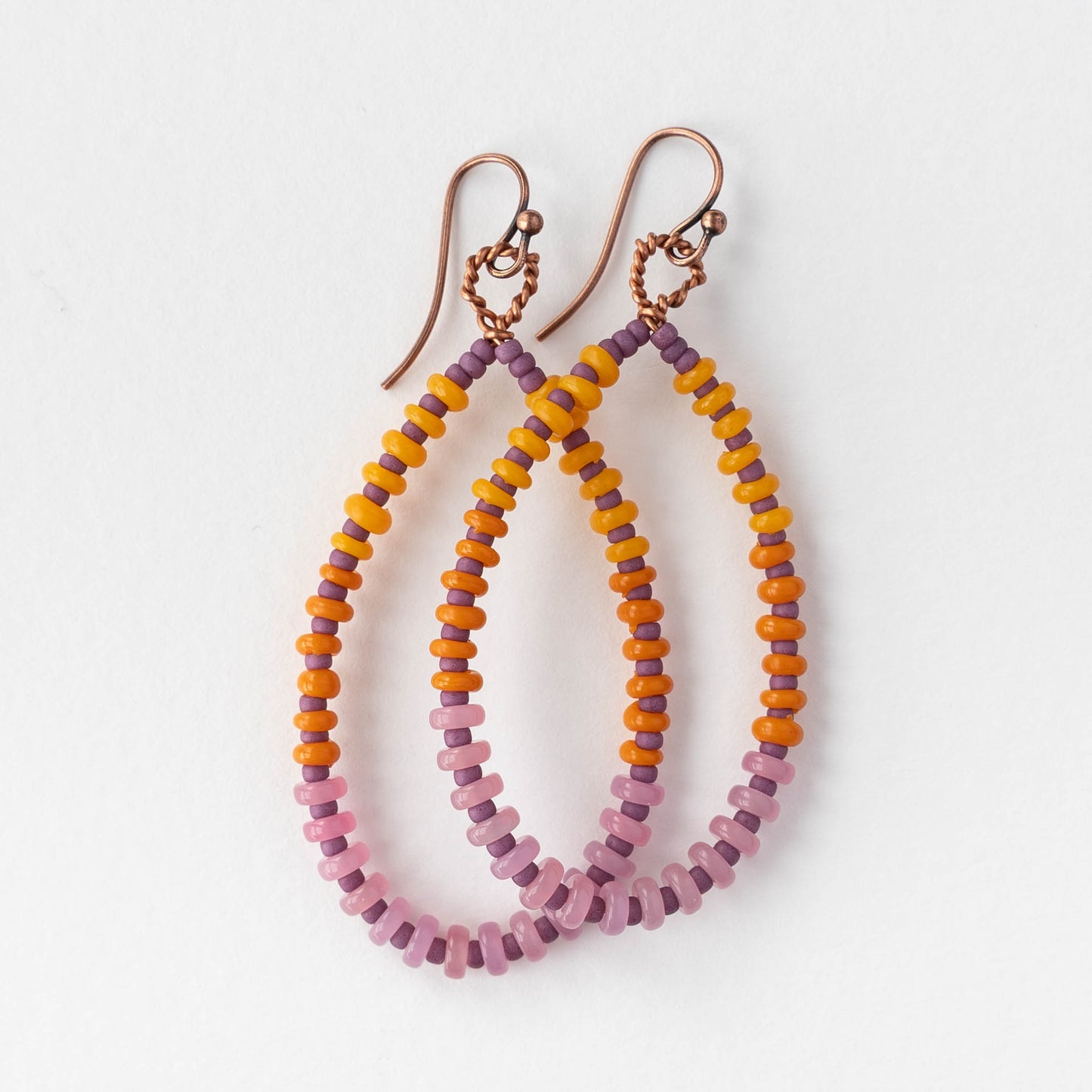 Teardrop Dangle Earrings - Orange, Pink, and Purple - 1 pair