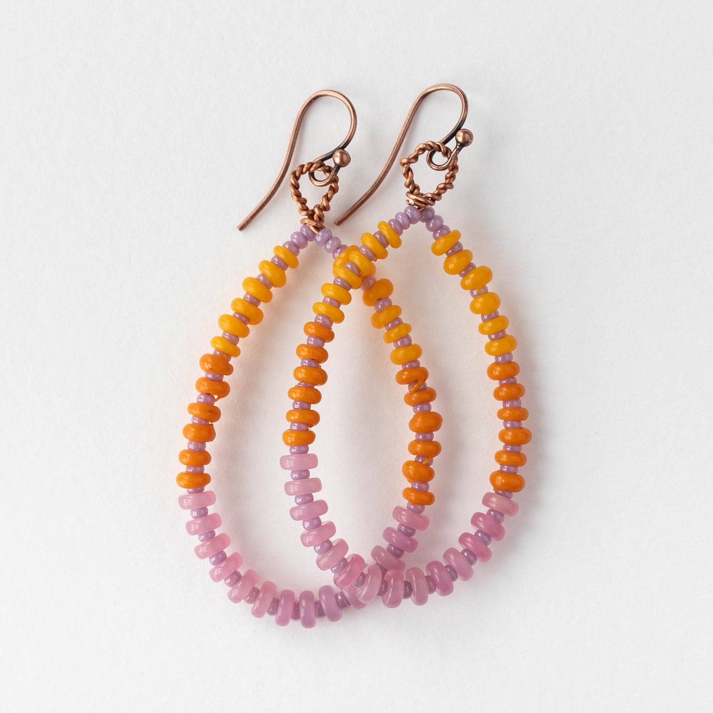Teardrop Dangle Earrings - Orange and Pink - 1 pair