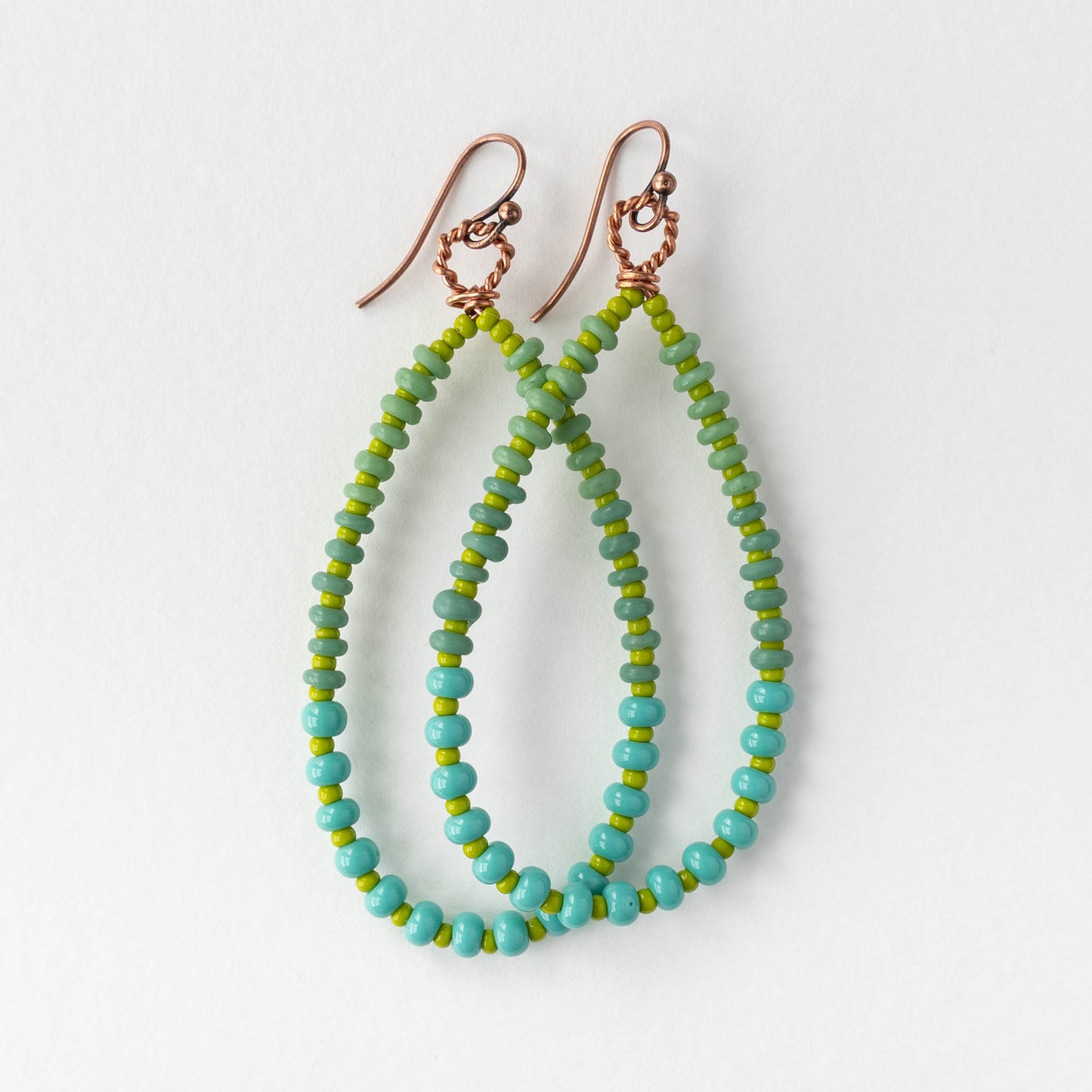 Teardrop Dangle Earrings - Green and Turquoise - 1 pair