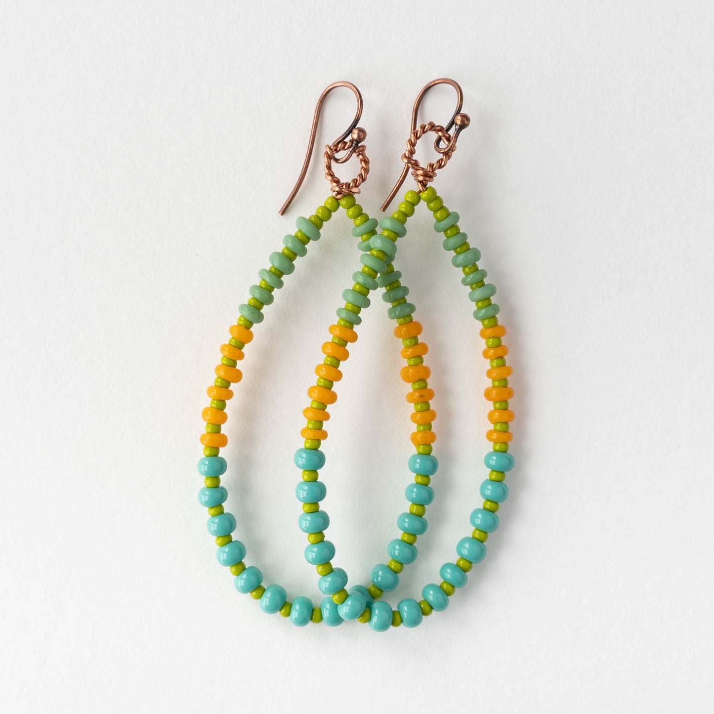 Teardrop Dangle Earrings - Turquoise Green Orange - 1 pair