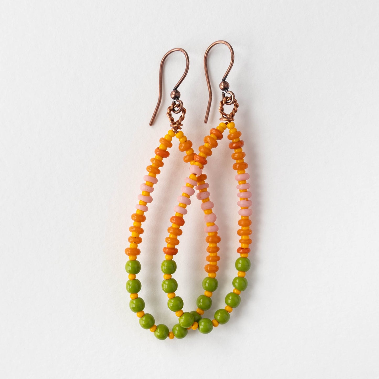 Teardrop Dangle Earrings - Green Orange - 1 pair