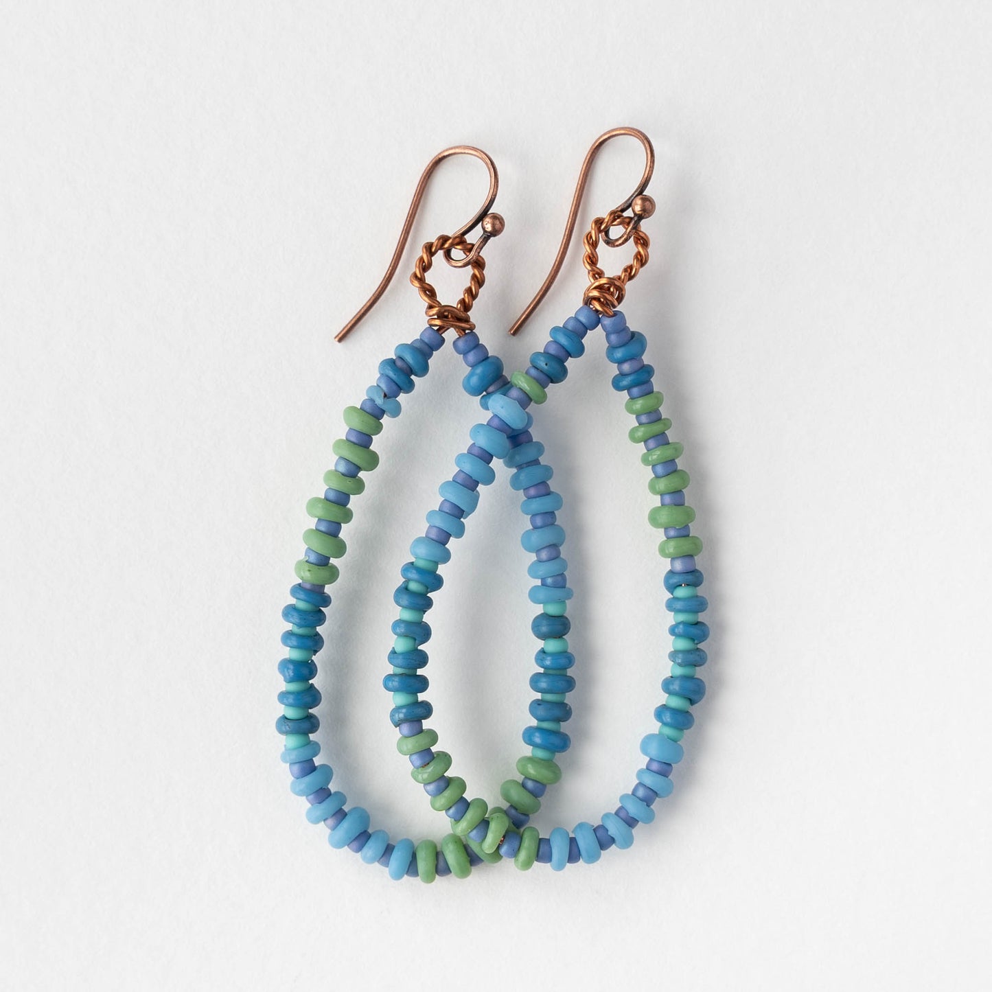 Teardrop Dangle Earrings - Green Blue - 1 pair
