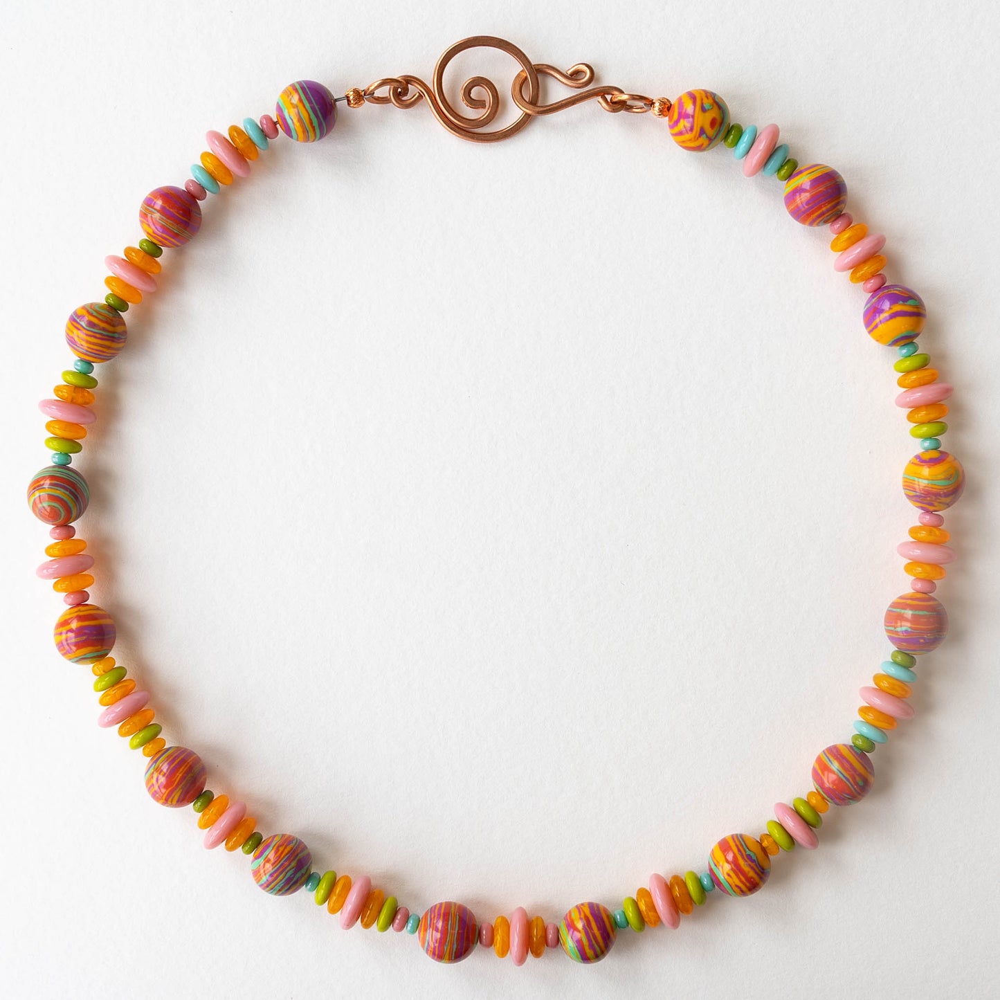 Summer Fun Beaded Necklace with Copper Spiral Clasp