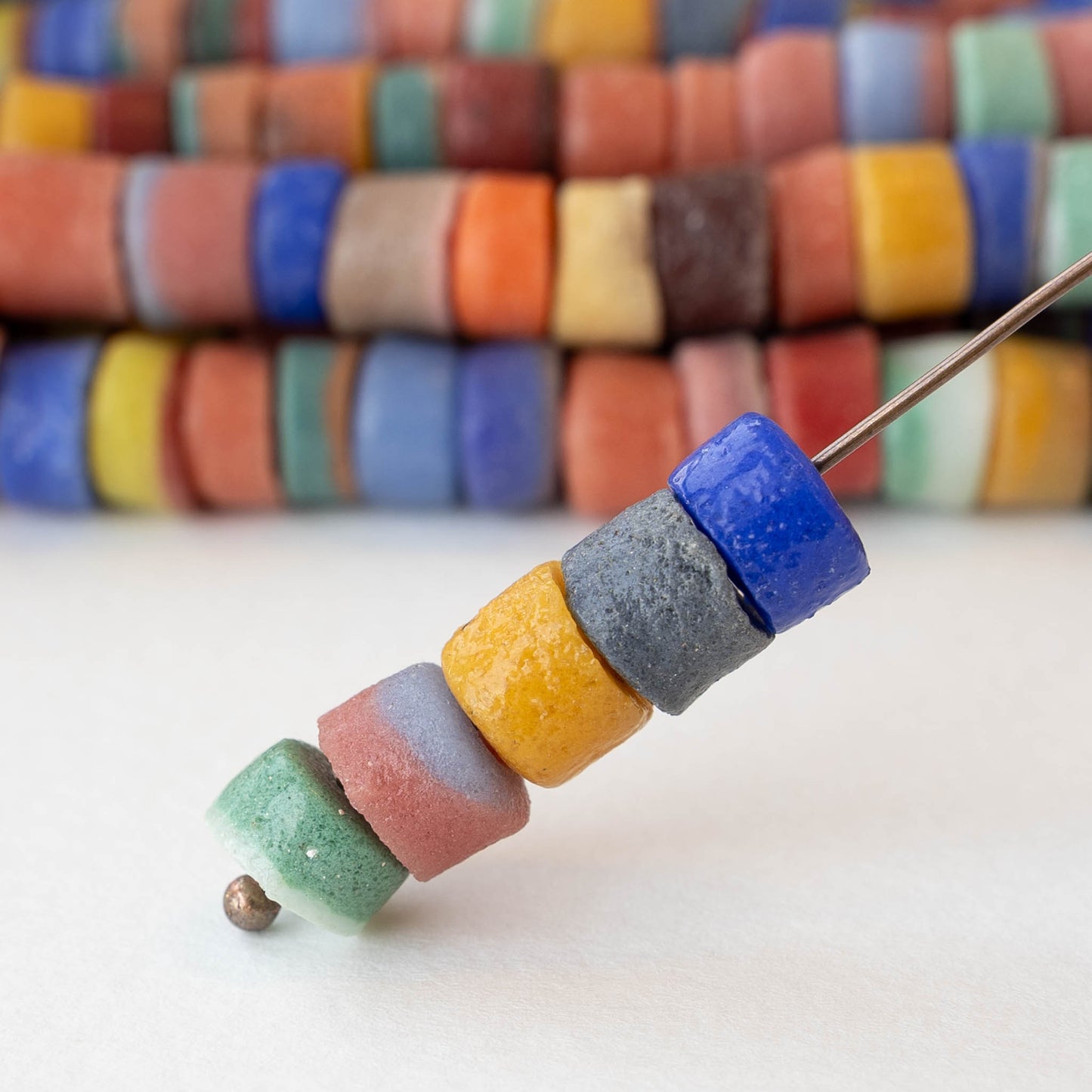 Rustic African Glass Disk Beads - Colorful Mix ~55 Beads