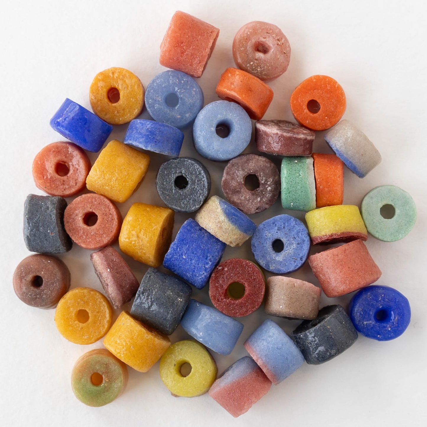 Rustic African Glass Disk Beads - Colorful Mix ~55 Beads