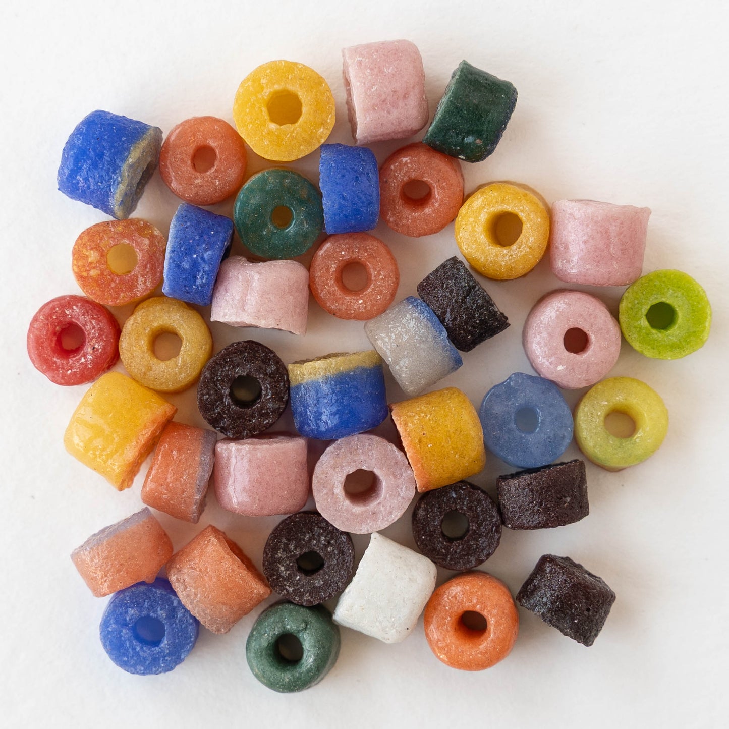 Rustic African Glass Disk Beads - Color Mix - Whole or Half Strand
