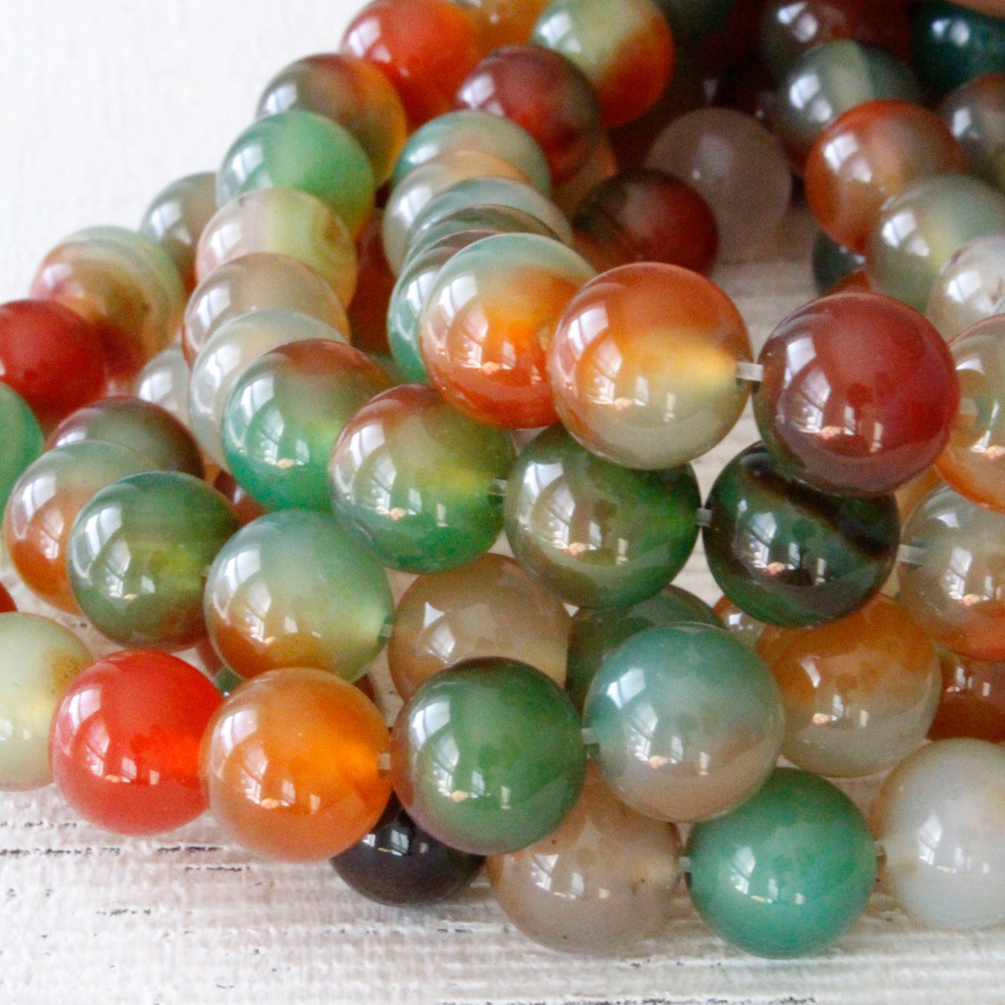 8mm Agate Beads - Orange and Green Mix - 16 Inches – funkyprettybeads