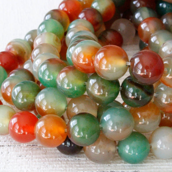 8mm Agate Beads - Orange and Green Mix -  16 Inches