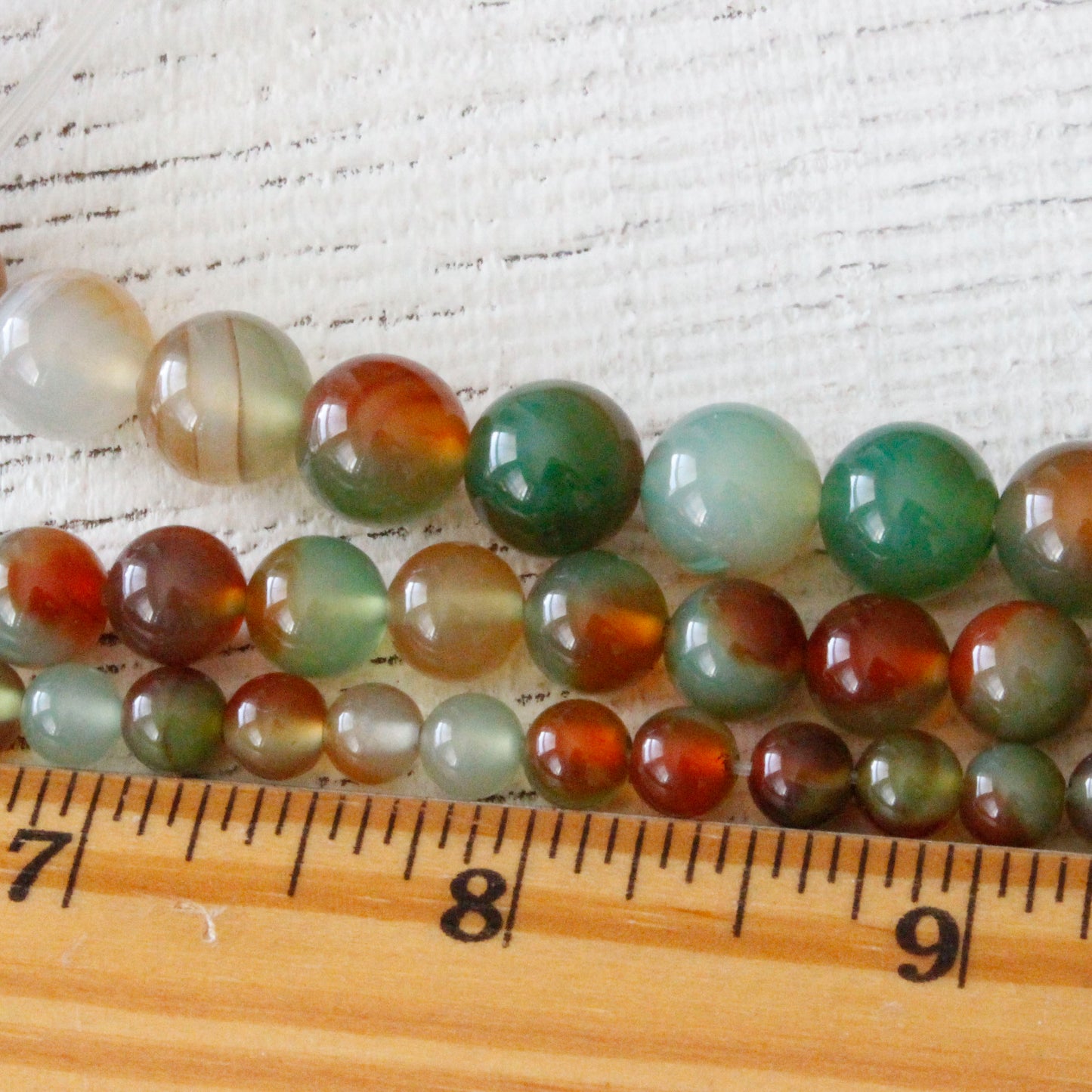 8mm Agate Beads - Orange and Green Mix -  16 Inches