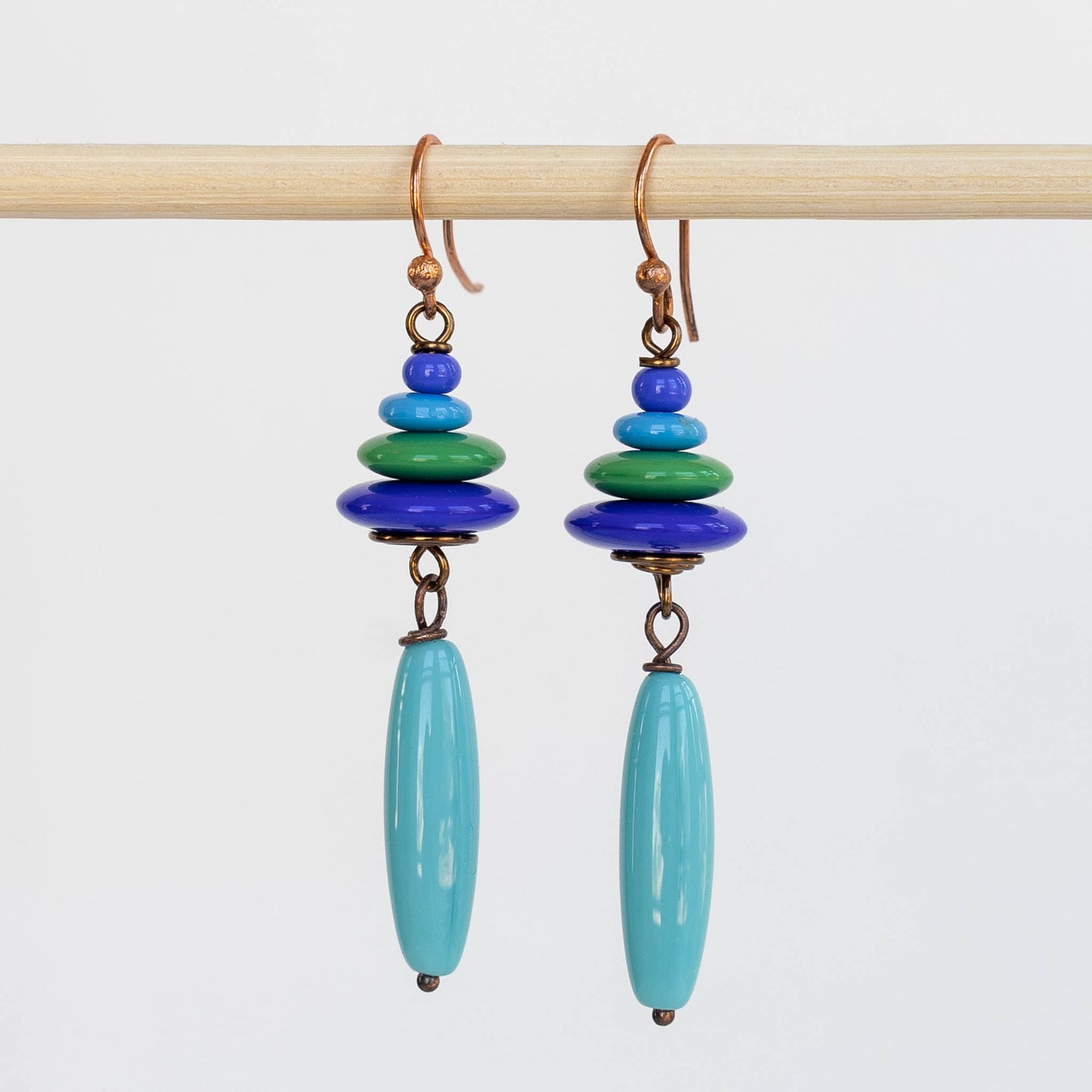 Beaded Dangle Earrings - Blue & Green