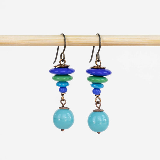 Beaded Dangle Earrings - Blue & Green