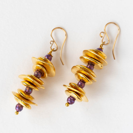 Beaded Drop Earrings | Gold & Amethyst