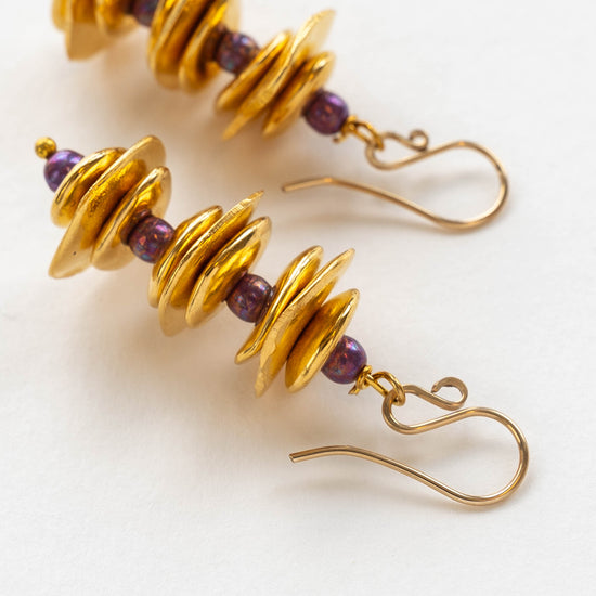 Beaded Drop Earrings | Gold & Amethyst