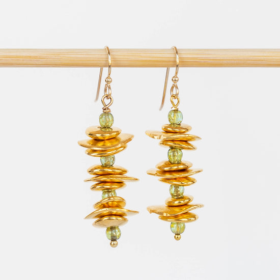 Beaded Drop Earrings | Gold & Light Green