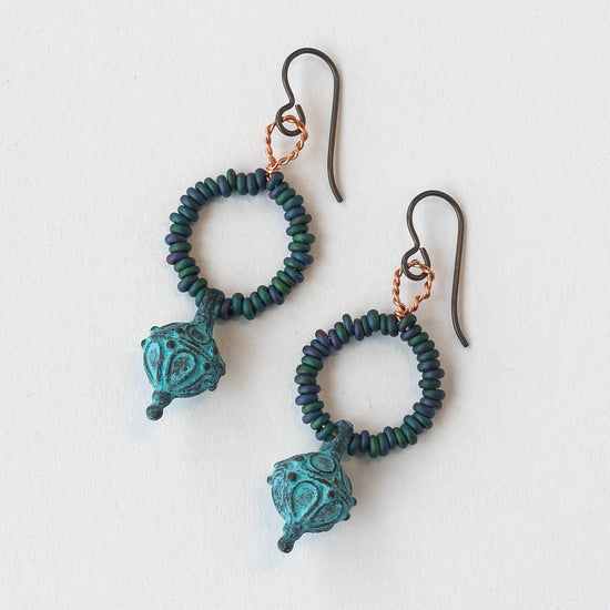 Beaded Dangle Earrings | Mykonos Green Patina