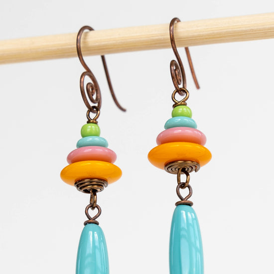 Beaded Dangle Earrings - Pastel Shades