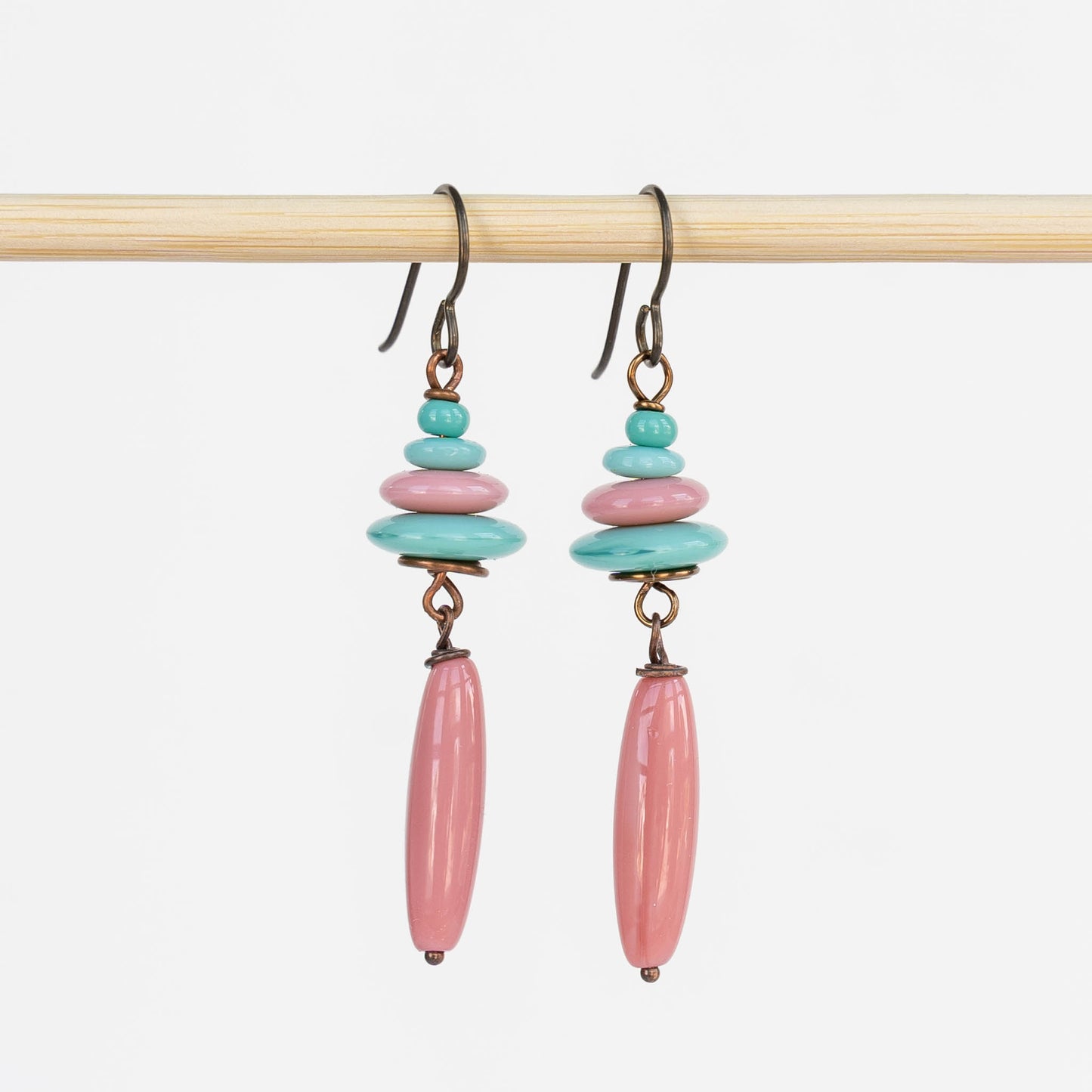 Beaded Dangle Earrings - Pink & Blue