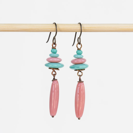 Beaded Dangle Earrings - Pink & Blue