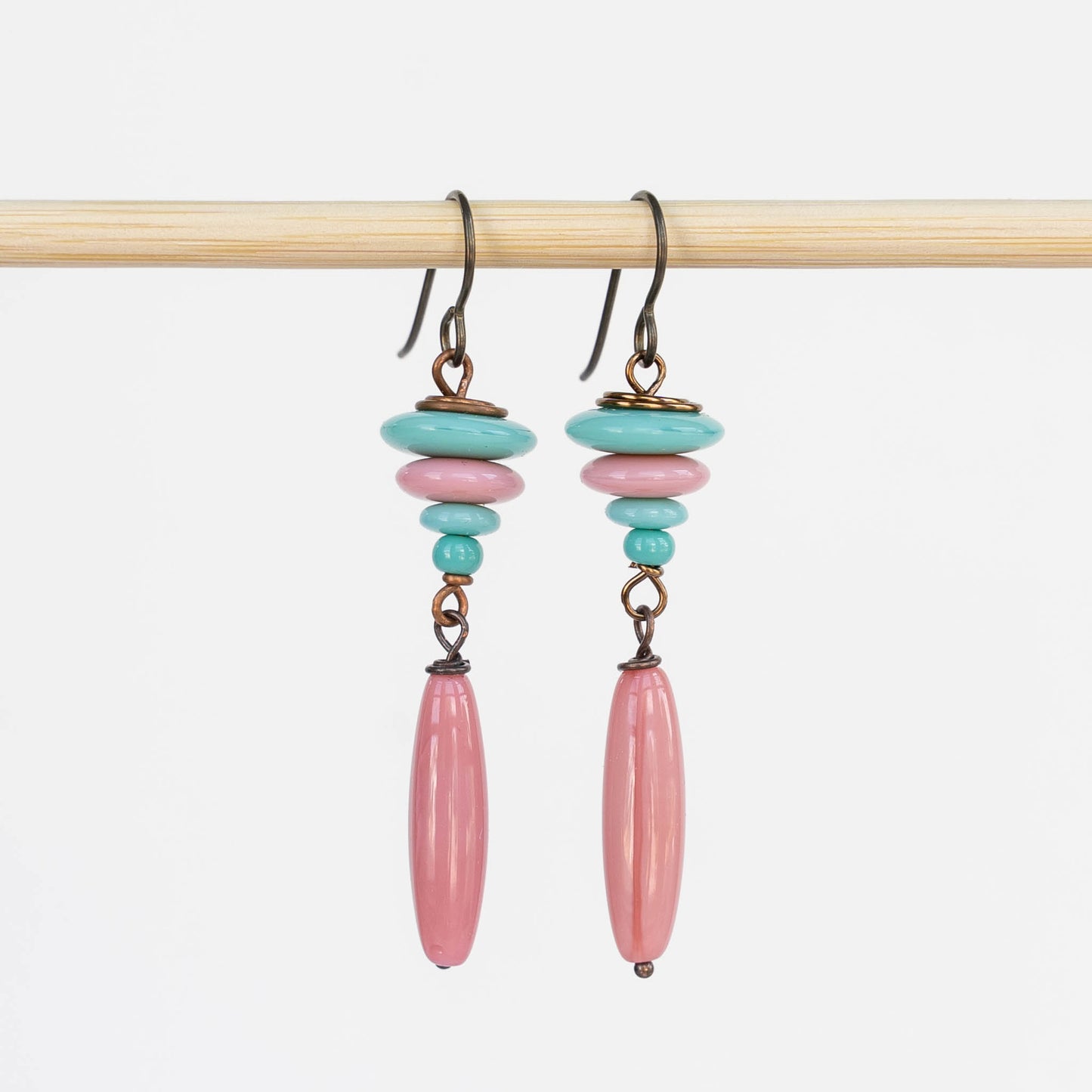 Beaded Dangle Earrings - Pink & Blue