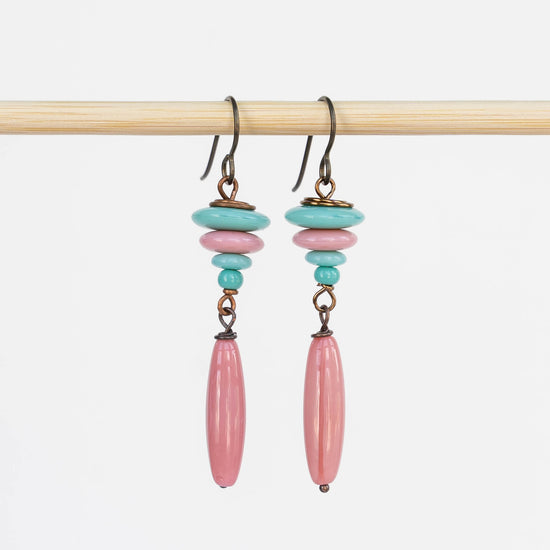 Beaded Dangle Earrings - Pink & Blue