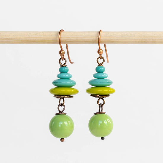 Beaded Dangle Earrings - Turquoise & Green