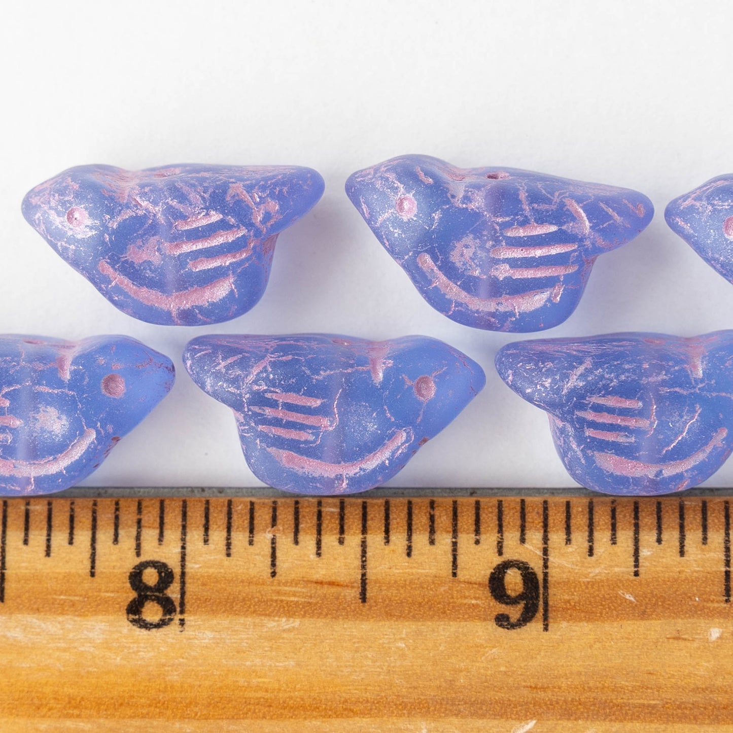 Glass Bird Beads - Cornflower Blue with Pink Wash - 2 or 6 beads