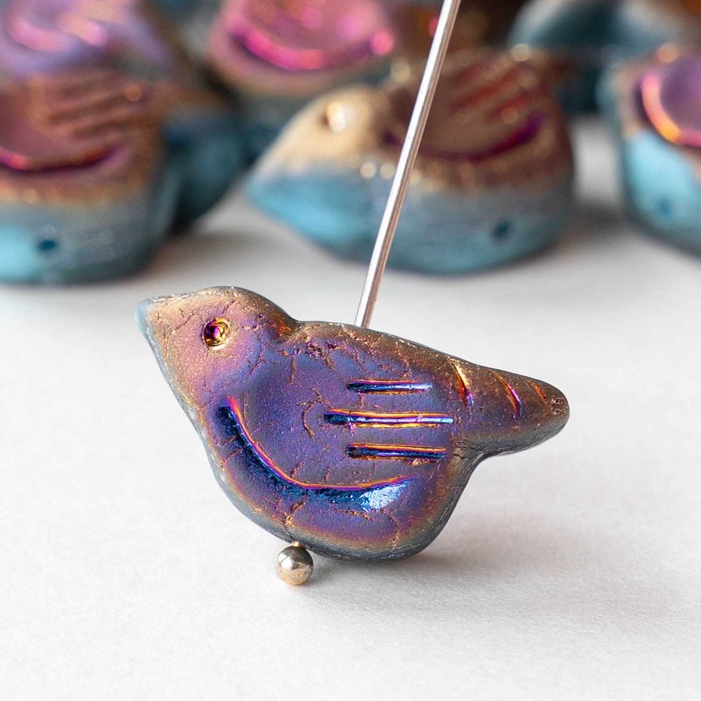 Glass Bird Beads - Purple Iris - 2 or 6 beads