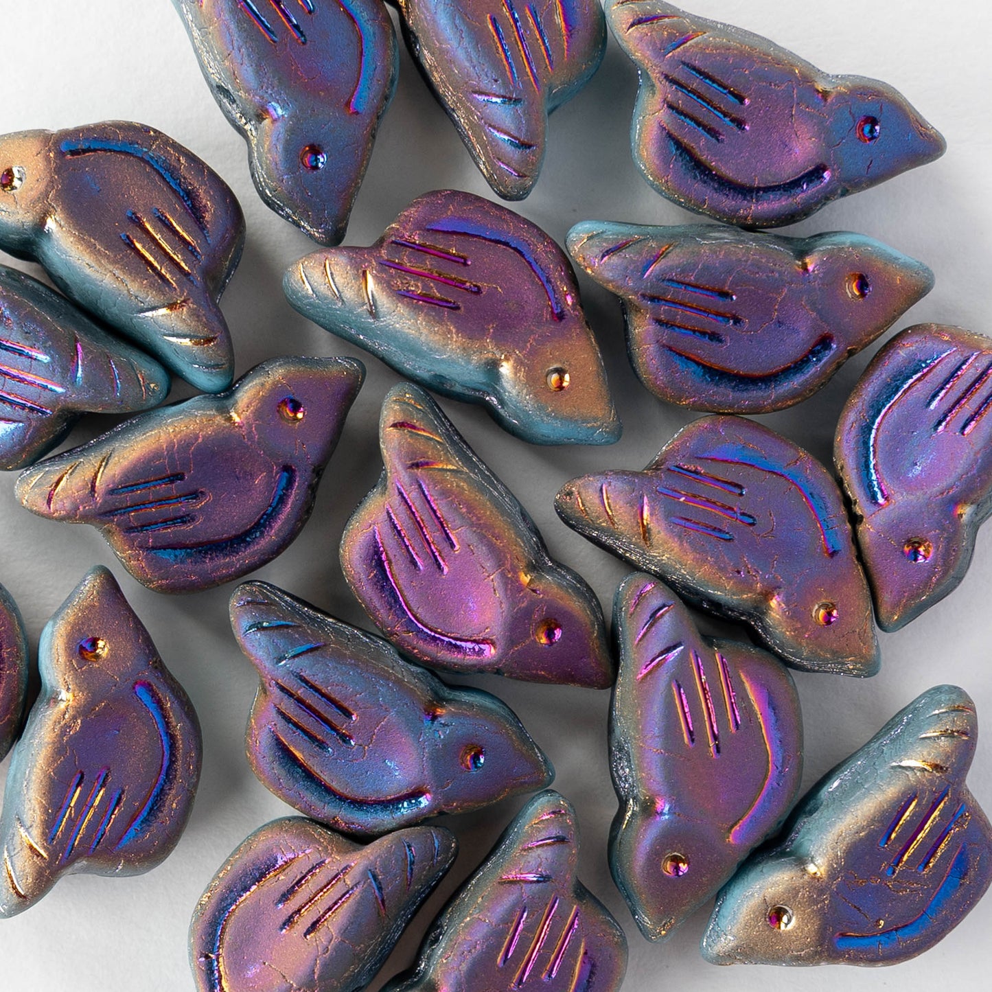 Glass Bird Beads - Purple Iris - 2 or 6 beads