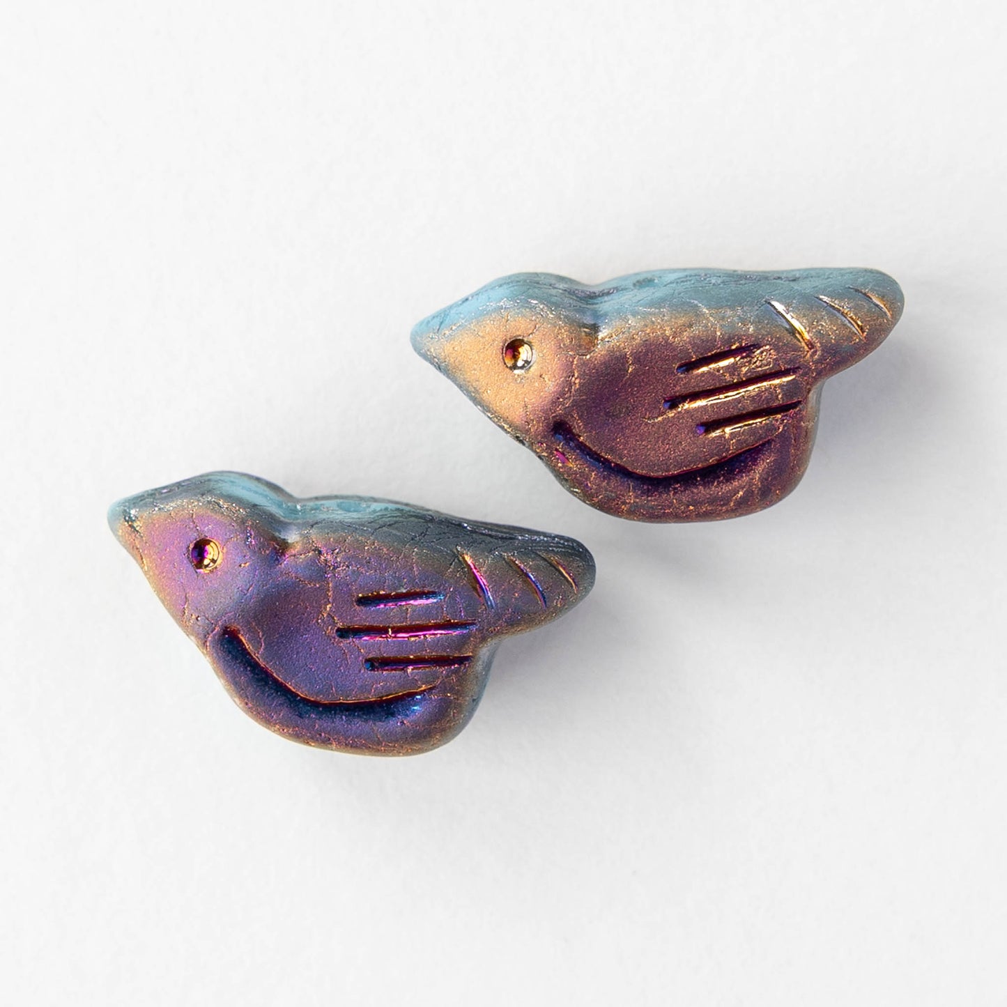 Glass Bird Beads - Purple Iris - 2 or 6 beads