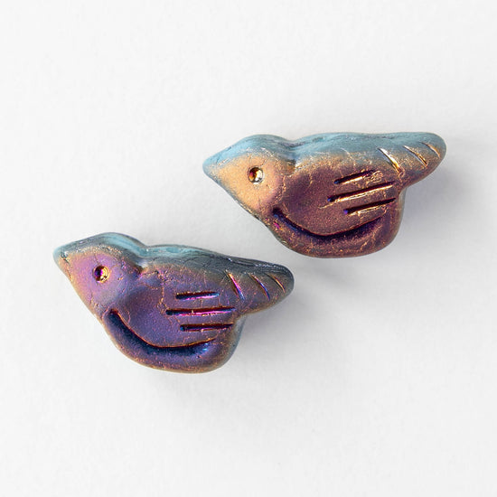 Glass Bird Beads - Purple Iris - 2 or 6 beads