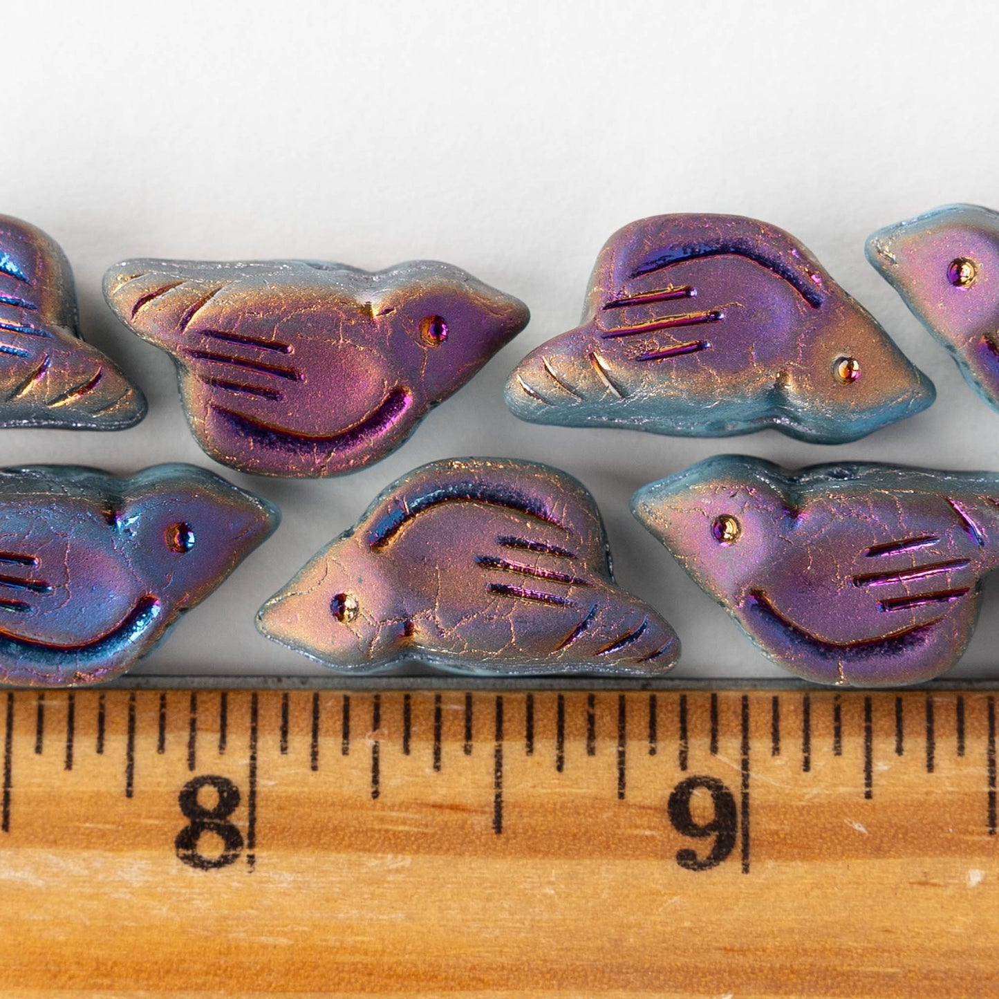 Glass Bird Beads - Purple Iris - 2 or 6 beads