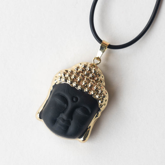 Carved Buddha Black Obsidian Amulet Necklace