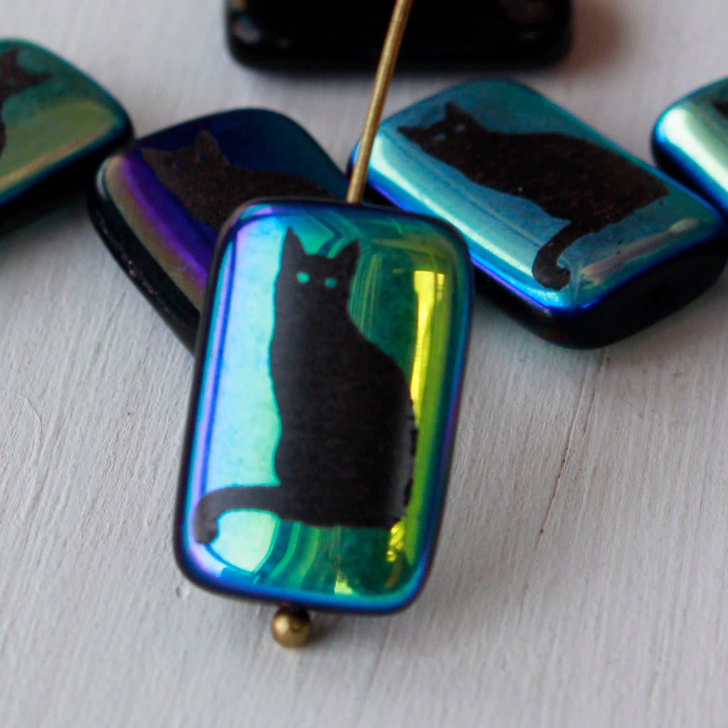 Load image into Gallery viewer, Black Cat Rectangle Beads - 6 Beads
