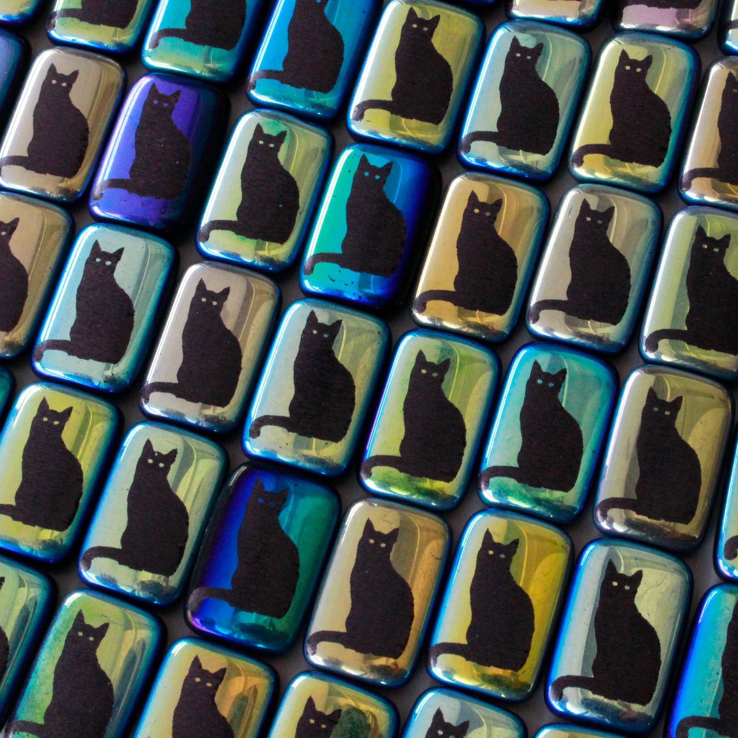 Load image into Gallery viewer, Black Cat Rectangle Beads - 6 Beads
