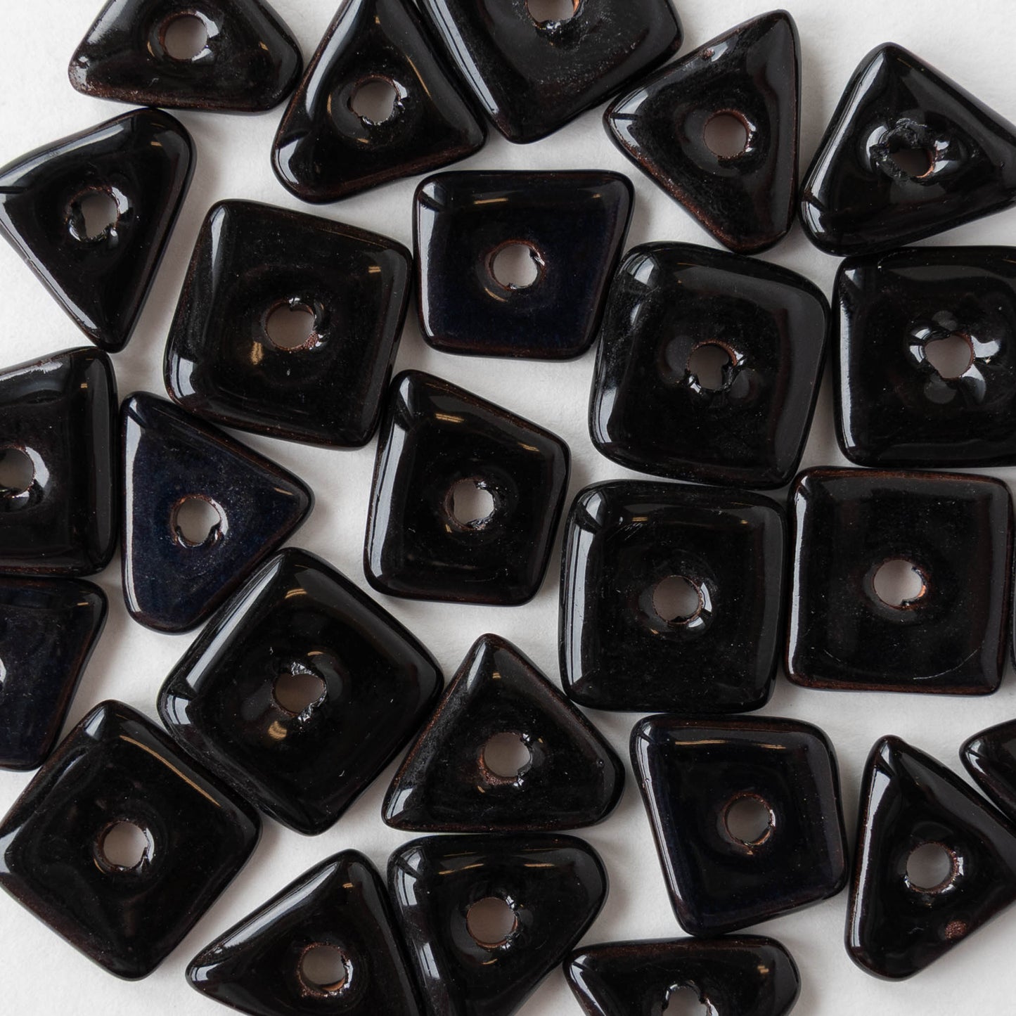 Glazed Ceramic Irregular Chip beads - Black - 10 or 30 beads