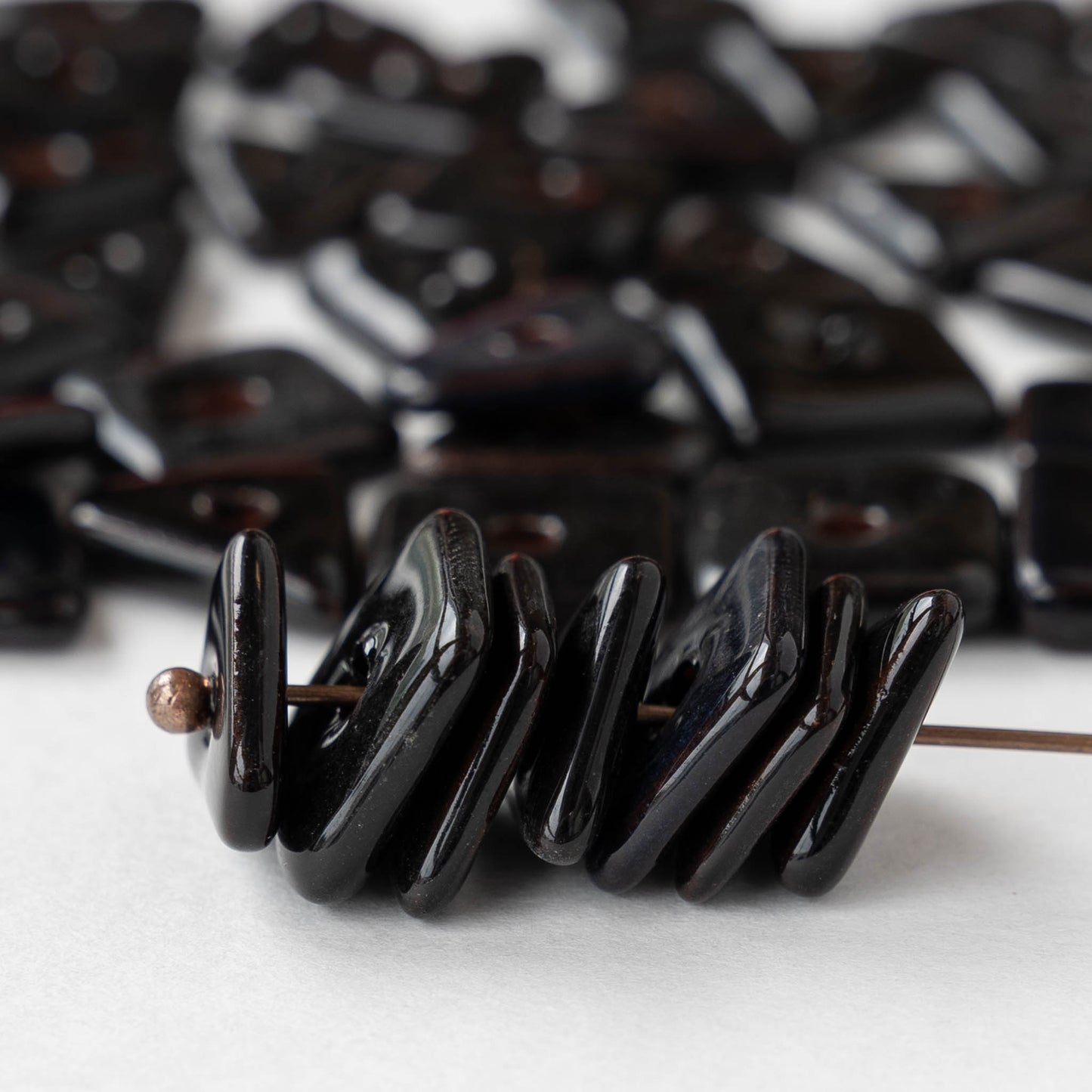 Glazed Ceramic Irregular Chip beads - Black - 10 or 30 beads