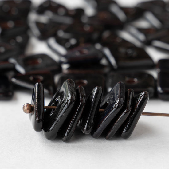 Glazed Ceramic Irregular Chip beads - Black - 10 or 30 beads