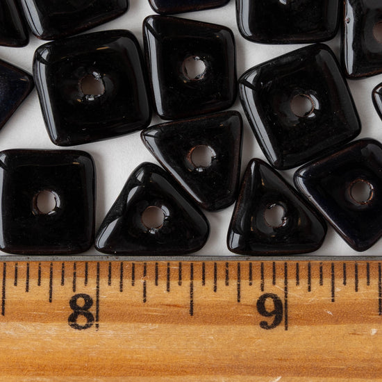 Glazed Ceramic Irregular Chip beads - Black - 10 or 30 beads