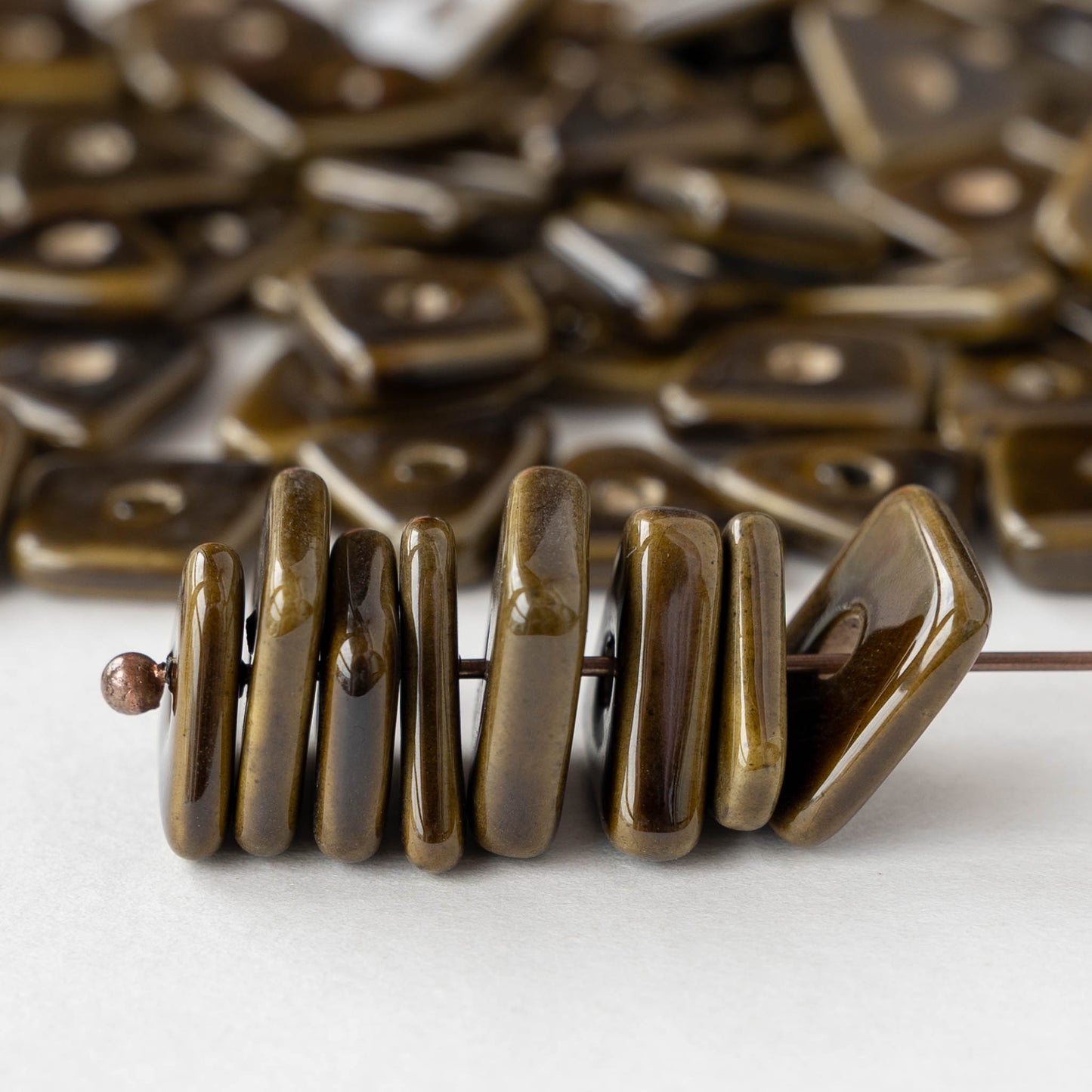 Glazed Ceramic Irregular Chip beads - Olive - 10 or 30 beads