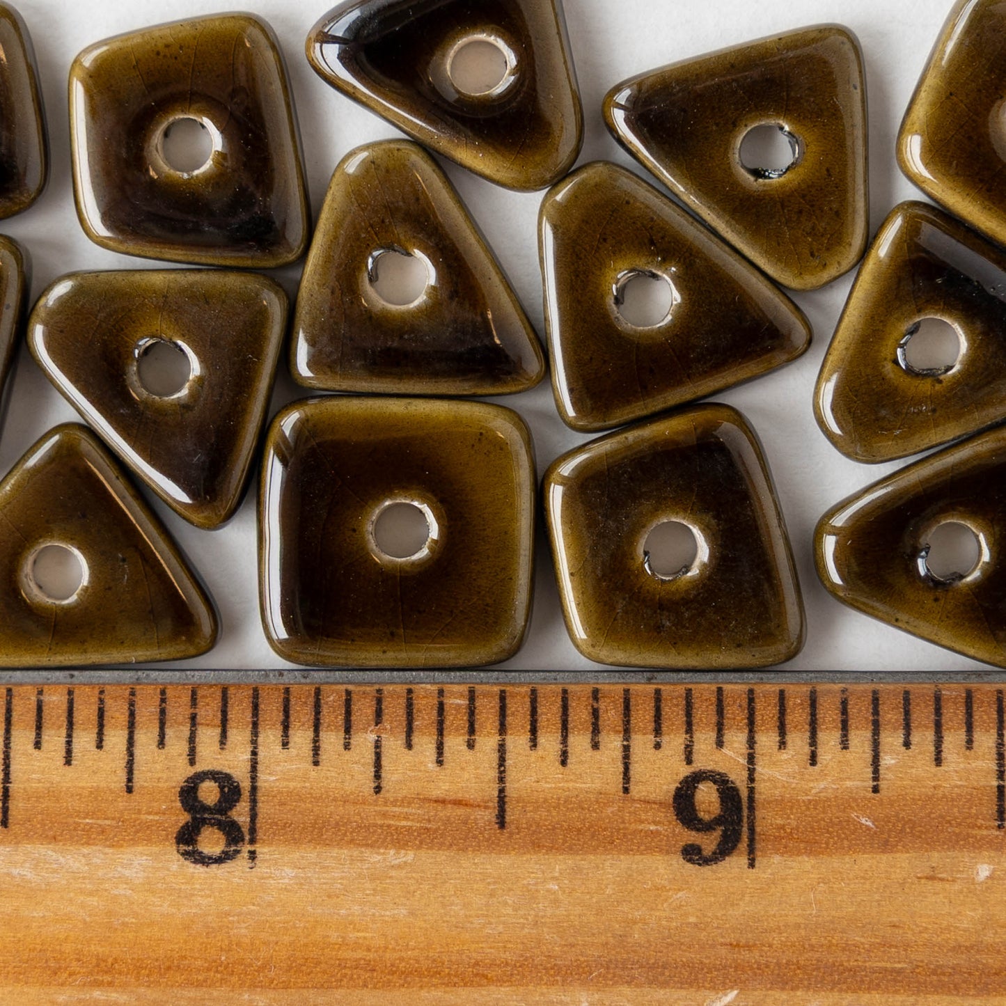 Glazed Ceramic Irregular Chip beads - Olive - 10 or 30 beads