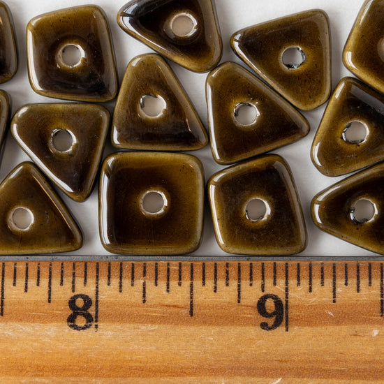 Glazed Ceramic Irregular Chip beads - Olive - 10 or 30 beads