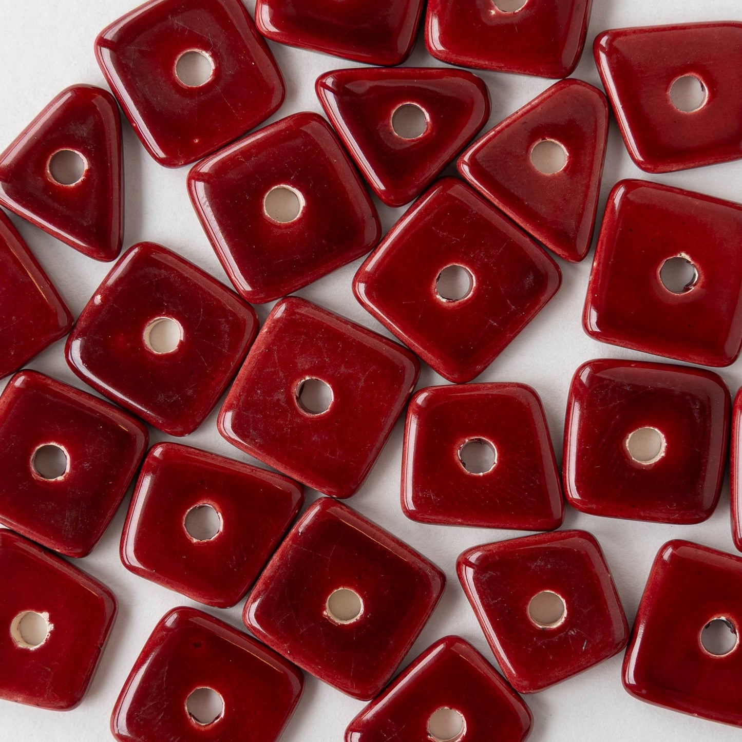 Glazed Ceramic Irregular Chip beads - Red - 10 or 30 beads