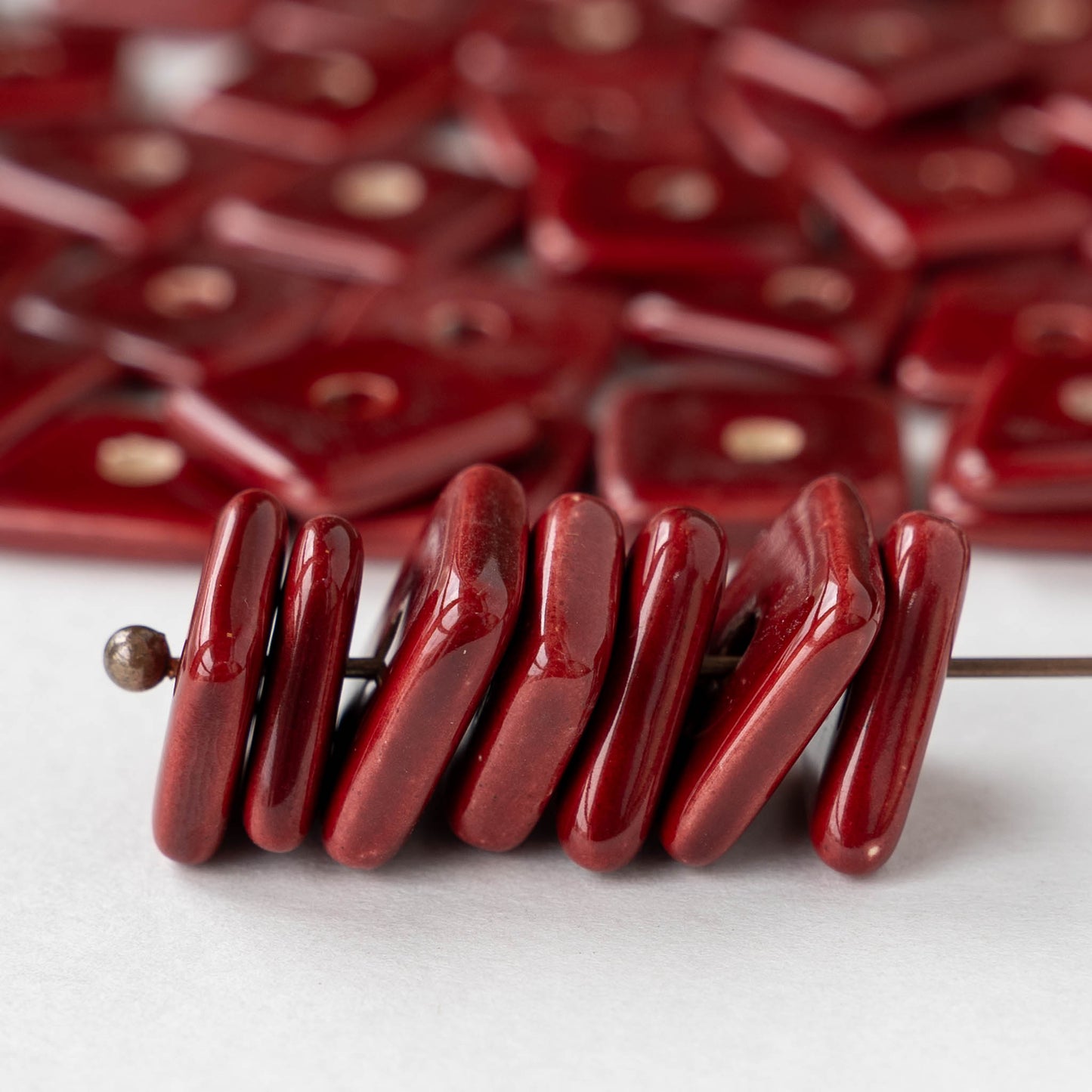 Glazed Ceramic Irregular Chip beads - Red - 10 or 30 beads
