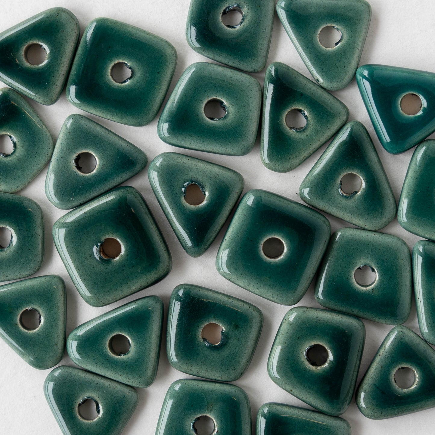 Glazed Ceramic Irregular Chip beads - Teal - 10 or 30 beads