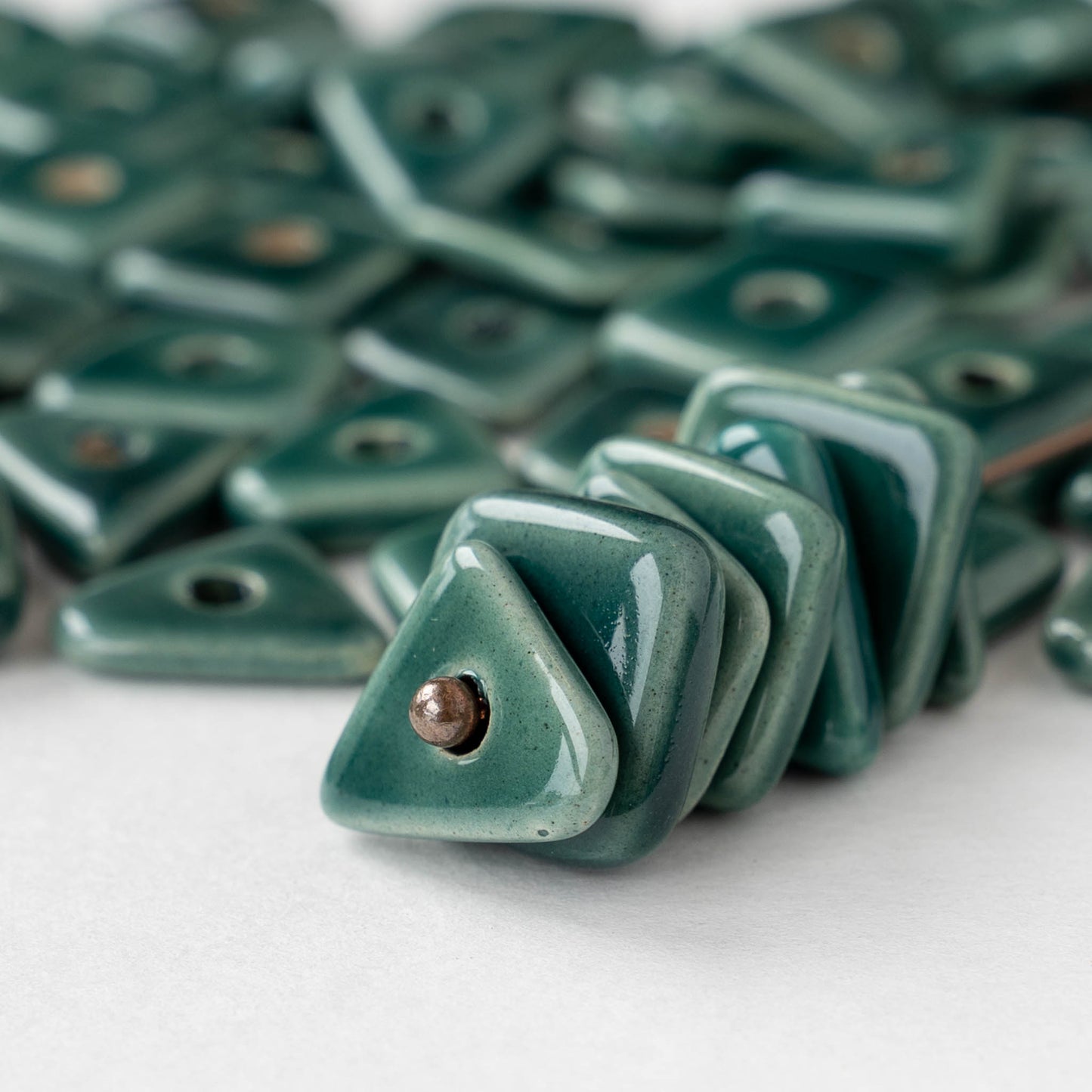 Glazed Ceramic Irregular Chip beads - Teal - 10 or 30 beads