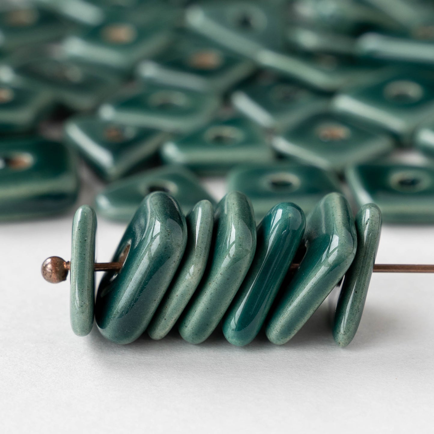 Glazed Ceramic Irregular Chip beads - Teal - 10 or 30 beads
